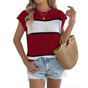 Женская полосатая безрукавка свободного кроя с круглым вырезом Clearflower, Red