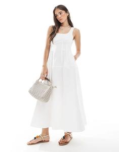 Платье миди Vero Moda из хлопкового поплина с утягивающей талией белого цвета