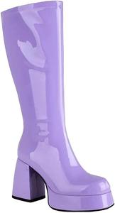 Женские ботинки больших размеров из лакированной кожи, с глянцевым квадратным носком, толстым каблуком, платформой и боковой молнией, длинные ботильоны Generic, Lavender