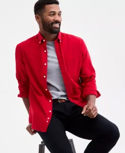 Мужская фланелевая рубашка Regular-Fit, созданная для Macy's Club Room, красный