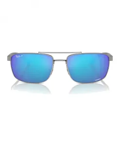 Прямоугольные поляризованные солнцезащитные очки с сине-зелеными зеркальными линзами. Ray-Ban, серый