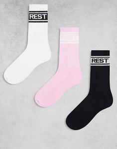 Brave Soul, 3 пары спортивных носков с логотипом в черном, розовом и белом цветах