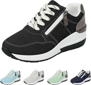 Женские кроссовки для тенниса, модные сникеры, ортопедическая комфортная обувь для женщин, медсестер, платформенные туфли на молнии, для ходьбы и бега, повседневные кроссовки, удобные, легкие и дышащие Baimiu, черный