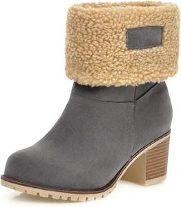 Женские зимние теплые ботинки Bellirala с отворотом из меха, ботильоны на щиколотку, массивные каблуки, средние по голенище, платформенные короткие меховые ботинки, Grey