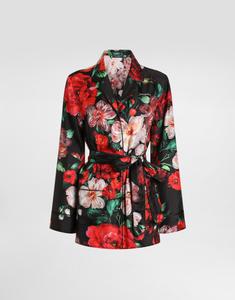 Пижамная рубашка из твила с длинными рукавами и принтом роз Dolce & Gabbana, принт