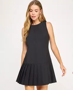 Платье для юниоров с плиссированной юбкой и заниженной талией без рукавов City Studios, черный