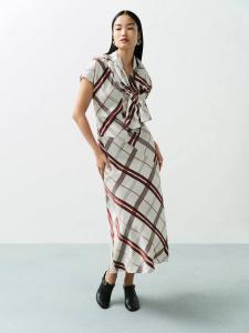 Асимметричное платье миди с каретной клеткой и короткими рукавами John Lewis, Multi