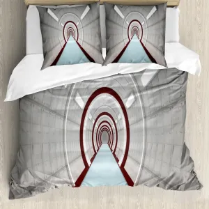 Пододеяльник ABAKUHAUS "Футуристический коридор", с защитой от клещей, подходит для аллергиков с наволочками, 200 см x 200 см - 80 x 80 см, серый Abakuhaus