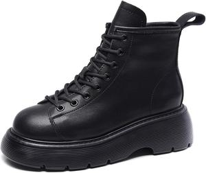 Женские ботильоны на шнуровке с боковой молнией, с массивной подошвой, мотоботы, модные грубые боевые ботинки Picusiqa, Black Plush Lining