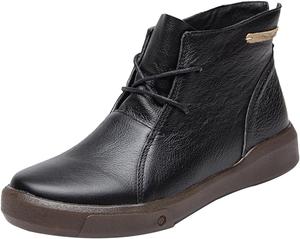 Женские повседневные кожаные ботильоны на шнуровке AngryMonkey, кружевные, осень/зима, удобные, водонепроницаемые, нескользящие, плоские, деловые короткие ботинки, Black Velvet