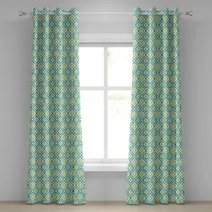 Шторы-икат ABAKUHAUS с люверсами, узор Оджи в индонезийском плетении, яркие цвета, азиатский мотив, декоративные двухпанельные шторы, 280 см x 245 см, мятно-зеленый, желто-зеленый Abakuhaus