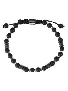 Adeliás Браслет унисекс - браслет из нержавеющей стали с шариками и ониксом, 19 см, серебристый