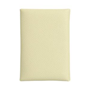 Hermes Женский держатель для карт Calvi Duo Epsom из телячьей кожи, цвет Milton Yellow