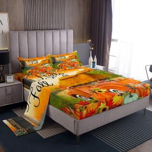 Erosebridal Комплект постельного белья Hello Fall с принтом кленовых листьев тыкв и подсолнухов в стиле кантри, Multi 17