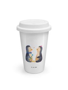 Mr. & Mrs. Panda Дорожная кружка To Go с изображением пары пингвинов без надписи, белого цвета