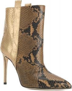 Женские ботильоны на шпильке с заостренным носком, модные кожаные короткие ботинки на высоком каблуке, сексуальный змеиный принт, для платья, вечеринки, осени и зимы Generic, Gold