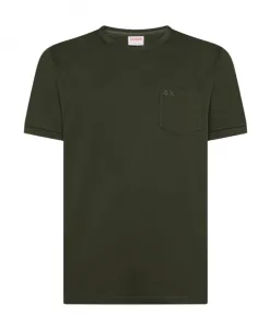 Футболка однотонная, роскошная, с коротким рукавом. Sun68, зеленый