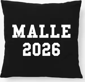 Подушка Huuraa Malle 2026 Mallorca Gift, 40x40 см, с наполнителем, черный хлопок, Malle 2026 Decor Hellweg Druckerei