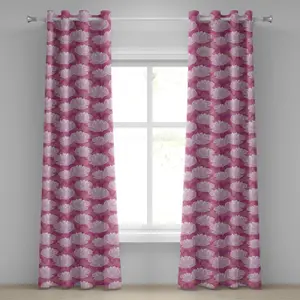 Штора на люверсах ABAKUHAUS Лотос, священная цветочная композиция Японские фольклорные водяные лилии на закрученном фоне, декоративные двухпанельные шторы, 280 см x 175 см, цвет: розовый коралловый, бледно-розовый Abakuhaus