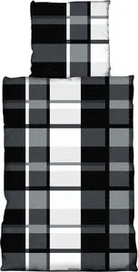 Комплект постельного белья 155x200 см, 80x80 см, черный, серый, белый, клетчатый, с застежкой-молнией, 4 предмета leonado vicenti