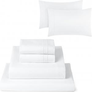 Mellanni Комплект постельного белья, размер Queen (152x203 см), в комплекте 1 простыня, 1 натяжная простыня и 4 наволочки, коллекция Iconic, белый цвет