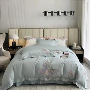 YIZUFU Комплект постельного белья белый розовый пэчворк с вышивкой бабочек из египетского хлопка