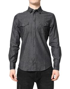 Серая хлопковая повседневная рубашка с длинными рукавами Dolce & Gabbana