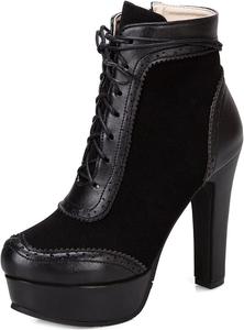 Женские ботильоны VOKLIN на высокой массивной платформе с шнуровкой, высокой квадратной подошвой, круглым носком, боковой молнией и элегантным коротким дизайном, Black-Velvet Lined