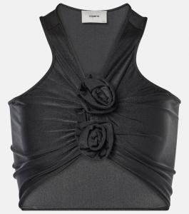 Укороченный топ с цветочной аппликацией Coperni, черный