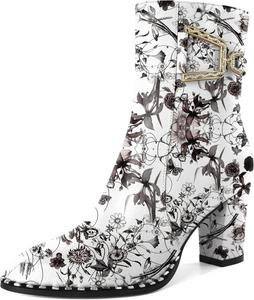 Younton Женские ботильоны на массивном каблуке, модные ботинки с бусинами, боковая молния, округлый носок, подходящие для работы, официального стиля, с 3-дюймовым каблуком, стильные и трендовые ботильоны