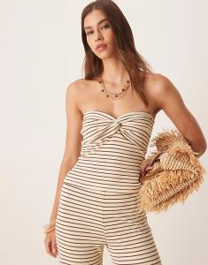 Топ-бандо с перекрученной отделкой в ​​желтую и шоколадную полоску Asos Design