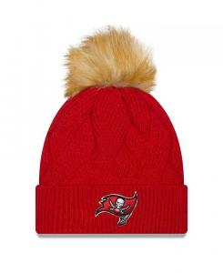Женская красная вязаная шапка Tampa Bay Buccaneers Snowy с манжетами и помпоном New Era