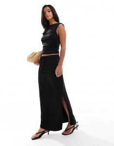 Юбка макси Vero Moda Petite облегающая, с рюшами спереди, черного цвета, часть комплекта