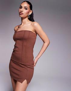 Длинный бандо из ткани понте премиум-класса шоколадного цвета с декоративными швами Asos Design