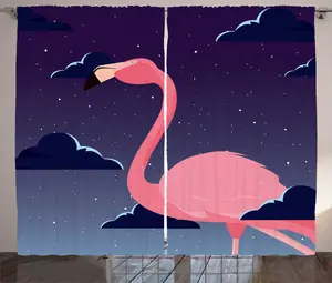 Штора в деревенском стиле ABAKUHAUS с птичьим принтом, фламинго на фоне ночного неба, присборенная штора из тесьмы для спальни с петлями и крючками, 280 x 225 см, розовый кварц Abakuhaus