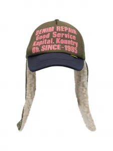 Бейсболка из овчины с текстовым принтом Kapital, зеленый