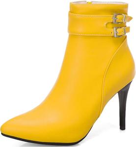 Женские модные ботильоны VOKLIN на высоком каблуке с острым носком и боковой молнией, элегантные короткие ботинки, Yellow-Velvet Lined