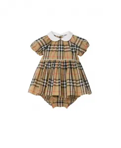 Хлопковое клетчатое платье для девочек с панталонами - для малышек Burberry, бежевый