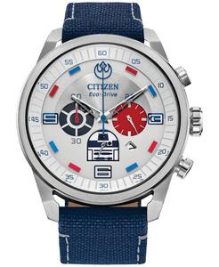Мужские часы Eco-Drive с хронографом «Звездные войны R2-D2» с синим нейлоновым ремешком, 45 мм Citizen
