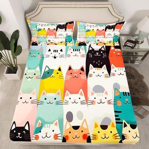 Erosebridal Комплект постельного белья Little Cat с мультяшными котятами и радужным рисунком, Multicolor