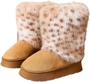 Hhhchpm Женские зимние сапоги с леопардовым принтом, модные утепленные сапоги без застежки, комфортные сапоги средней длины