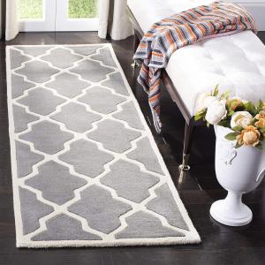 Ковер-дорожка handmade safavieh chatham collection dark grey/ivory cht735d handmade trellis premium wool, 69 x 214 см