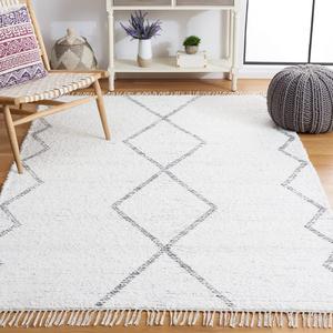 Ковер SAFAVIEH, 92 x 153 см, Casablanca Collection, Ivory & Grey, ручной работы марокканский бохо с хлопковой бахромой, идеален для помещений с высокой проходимостью: прихожая, гостиная, спальня (CSB464A)