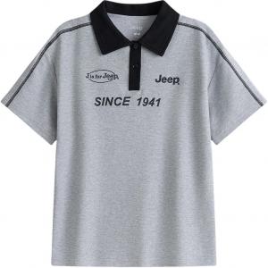 Американская винтажная поло в стиле Preppy для подростков Jeep, серый