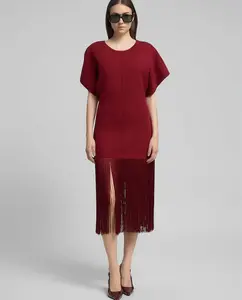 Миди-платье с короткими рукавами и бахромой Replay, гранатовый