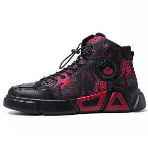 Высокие кожаные кроссовки для скейтбординга мужские черно-красные YEDANI