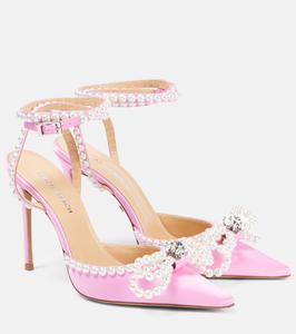 Атласные туфли-лодочки Double Bow 110 с декором Mach & Mach, розовый