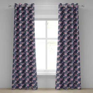 Шторы на люверсах ABAKUHAUS Garden Art, узор с рядами абстрактных розовых астр - Романтическая садовая ботаника, декоративные двухпанельные шторы, 280 см x 245 см, темно-синий, румянец Abakuhaus