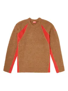 Свитер с ребристыми вставками DIESEL, коричневый