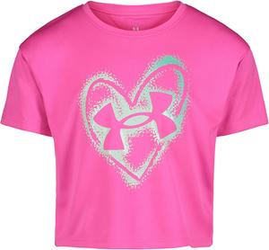Футболка Under Armour для девочек с коротким рукавом и круглым вырезом, легкая и дышащая спортивная футболка., Rebel Pink Heart
